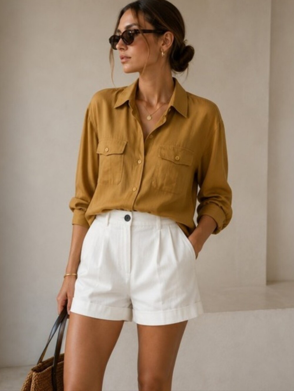 Anna And Frank 100% Silk Okra Button Down